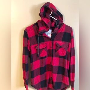 Garage 100% Cotton Red & Black Buffalo Plaid Flannel Hoodie Size Small